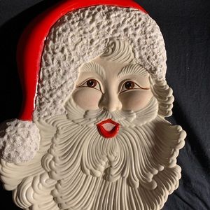 15" Vintage Atlantic Mold Handpainted Christmas Santa Plate Platter
